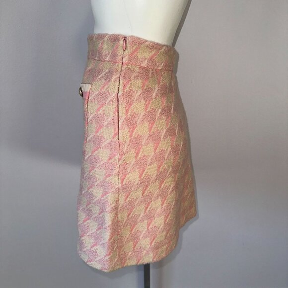Sandro Pink Louisa Houndstooth Jacquard-Knit Cotton Mini Skirt Size 1 Small Wool - Picture 8 of 8